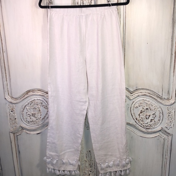 Rachel Zoe 100% Linen Hem Embellished Elastic Waist Pull On Pants Size XS - Picture 6 of 10